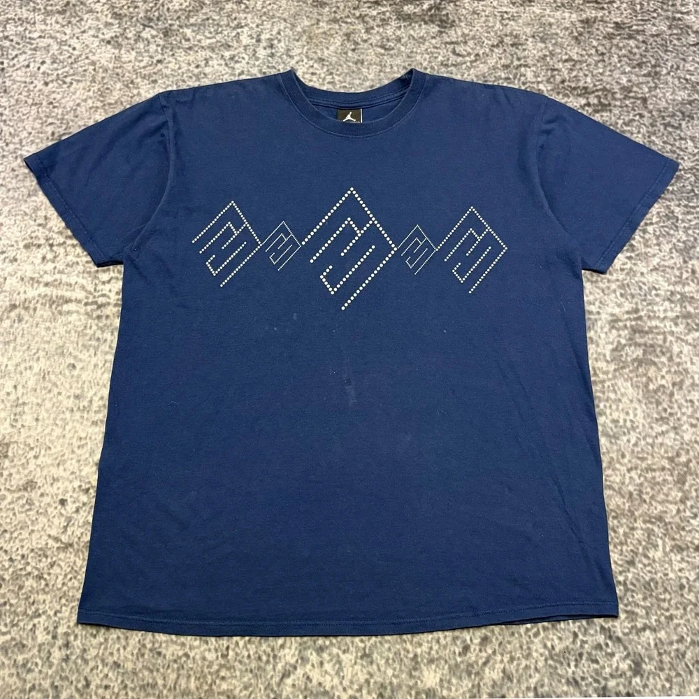 Vintage Air Jordan T Shirt Mens XL Navy Blue Rhinestones Logo 2000s